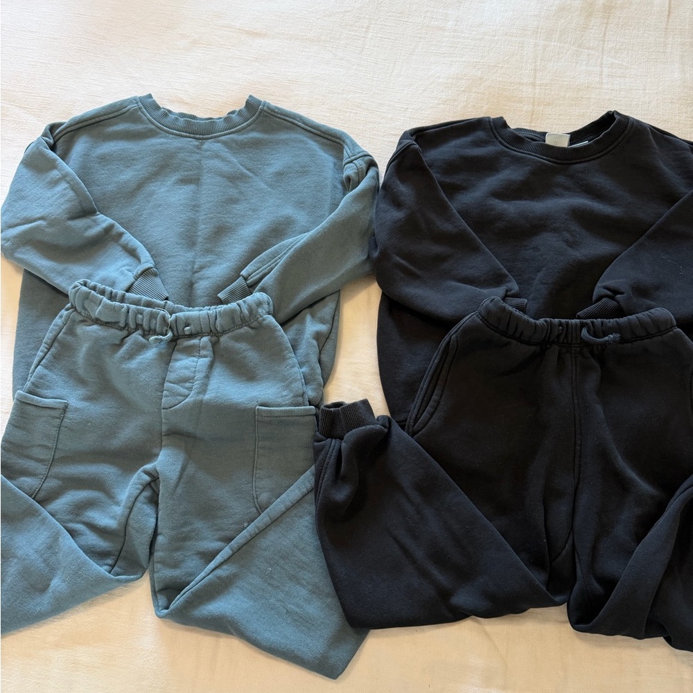Set of Two Cozy Sweatshirt & Sweatpant Sets in teal and black Zara size 6 boys